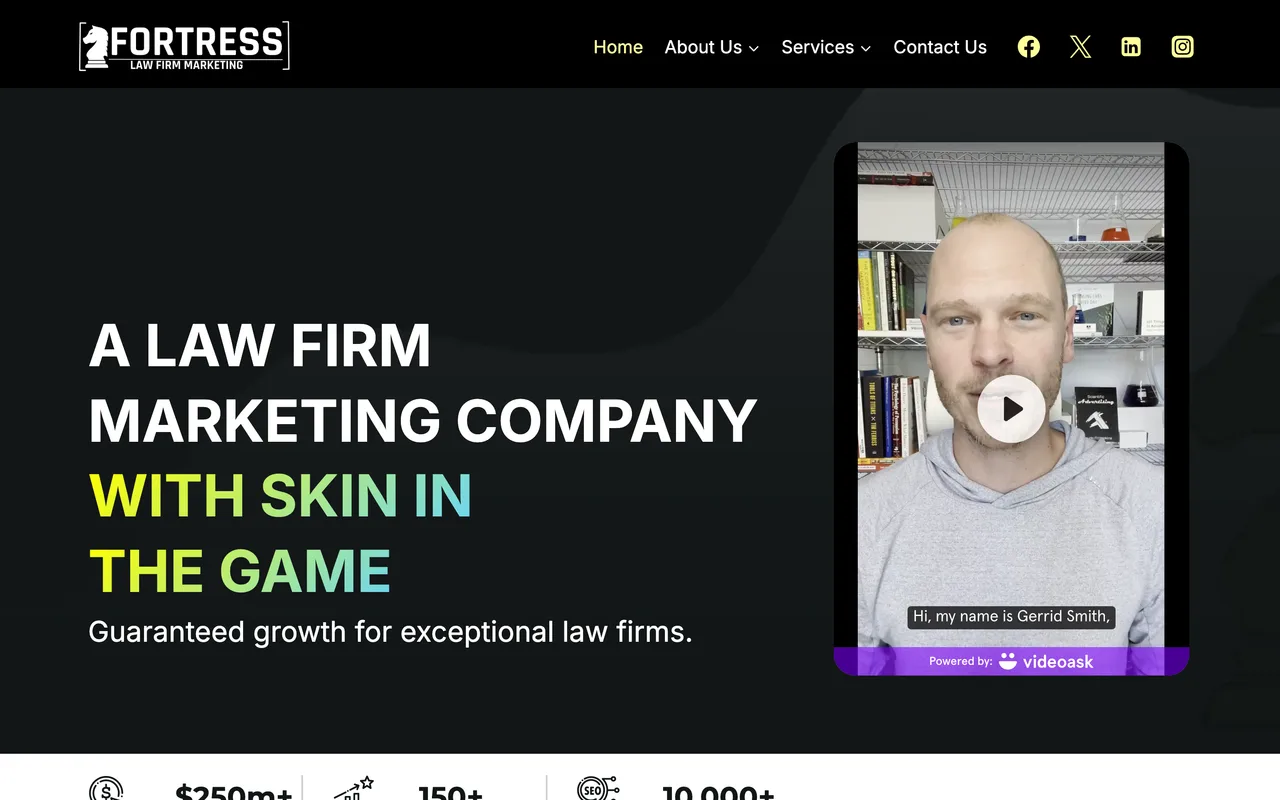Fortress homepage screenshot, Law firm SEO with a pay-on-results model