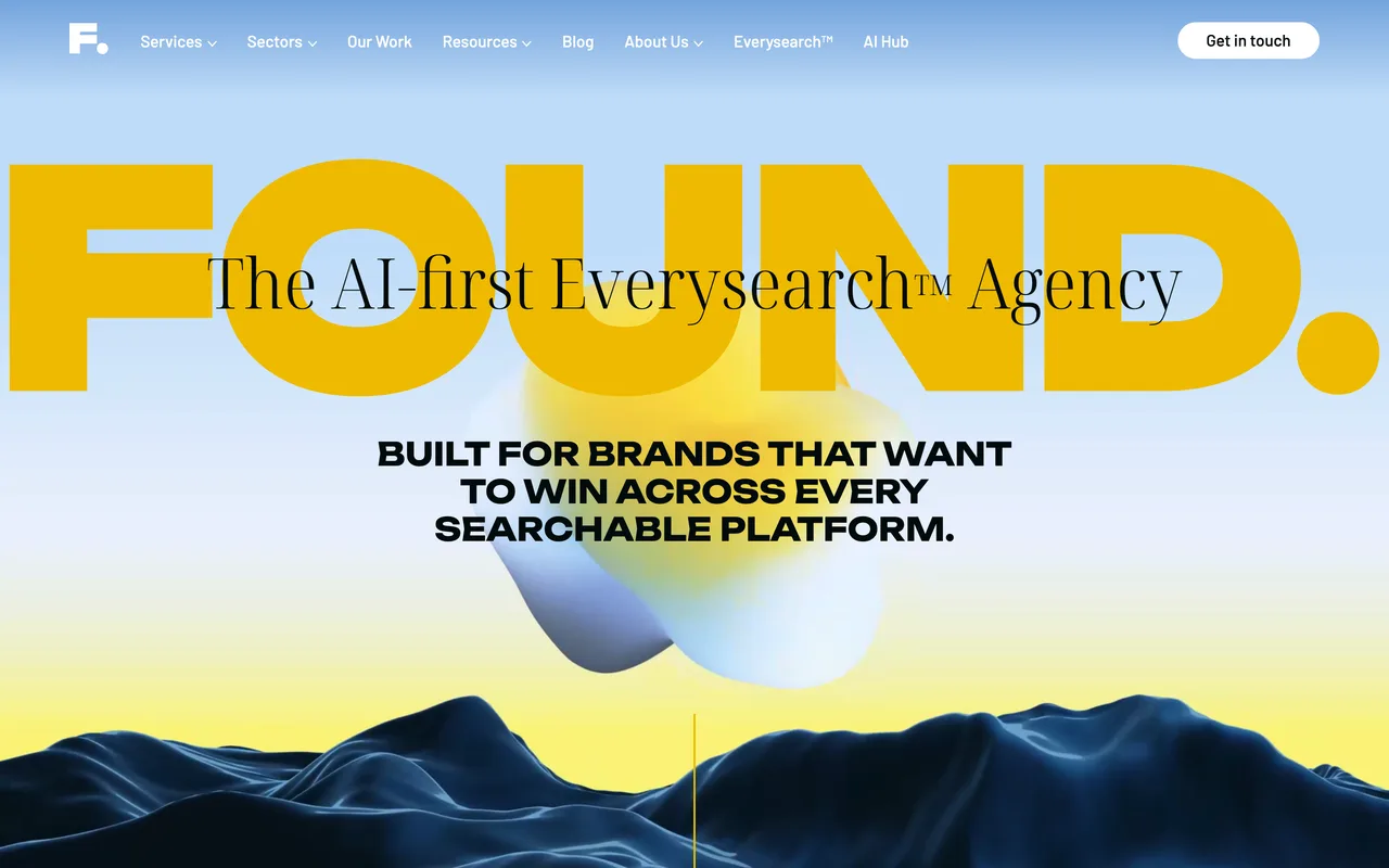 Found homepage screenshot, AI-first search across every searchable platform