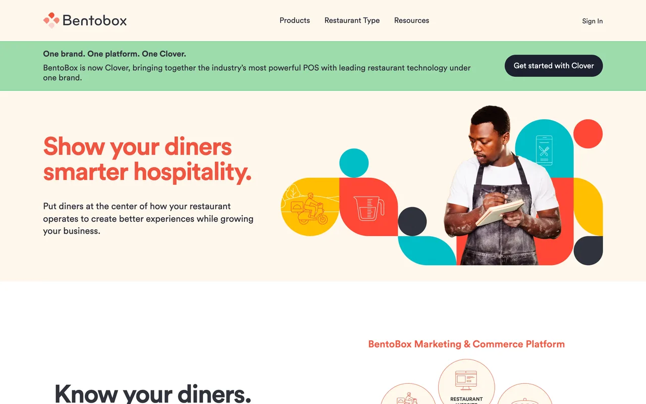 BentoBox homepage screenshot, Restaurant website design and commerce platform