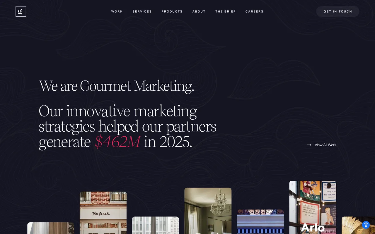 Gourmet Marketing homepage screenshot, Hotel and restaurant marketing including SEO