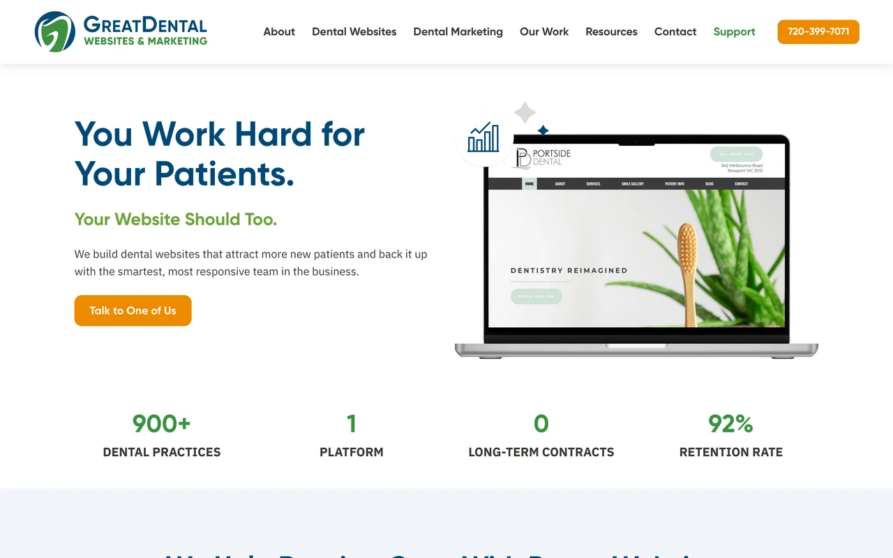 Great Dental Websites homepage screenshot, Dental websites and SEO