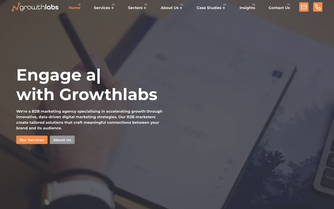 Growthlabs homepage screenshot, B2B healthtech and healthcare marketing with SEO