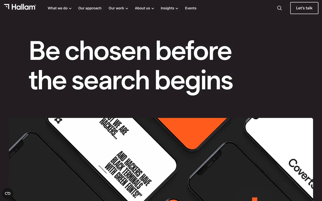 Hallam homepage screenshot, B2B organic and AI search