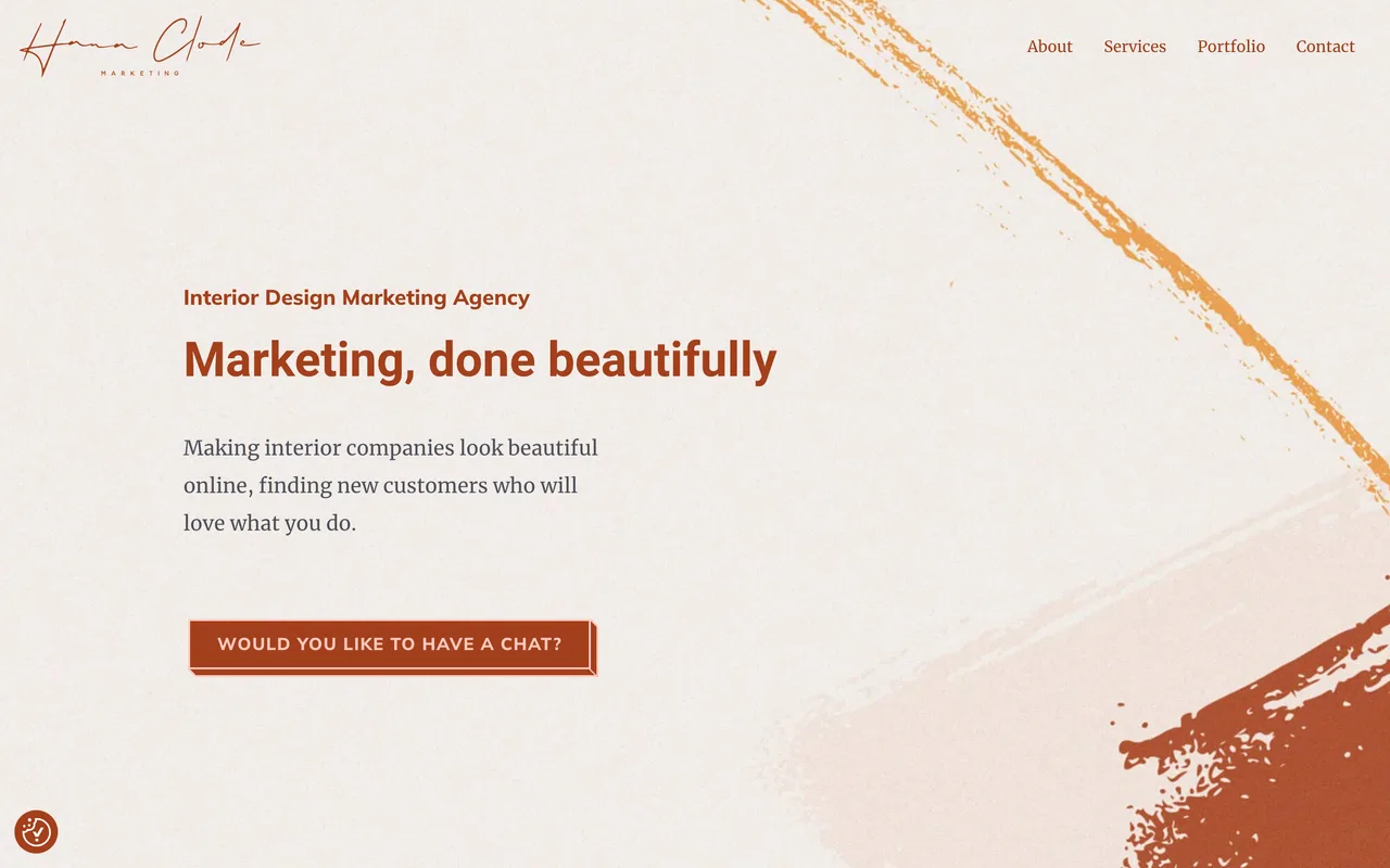 Hana Clode Marketing homepage screenshot, Home and interiors digital marketing and SEO