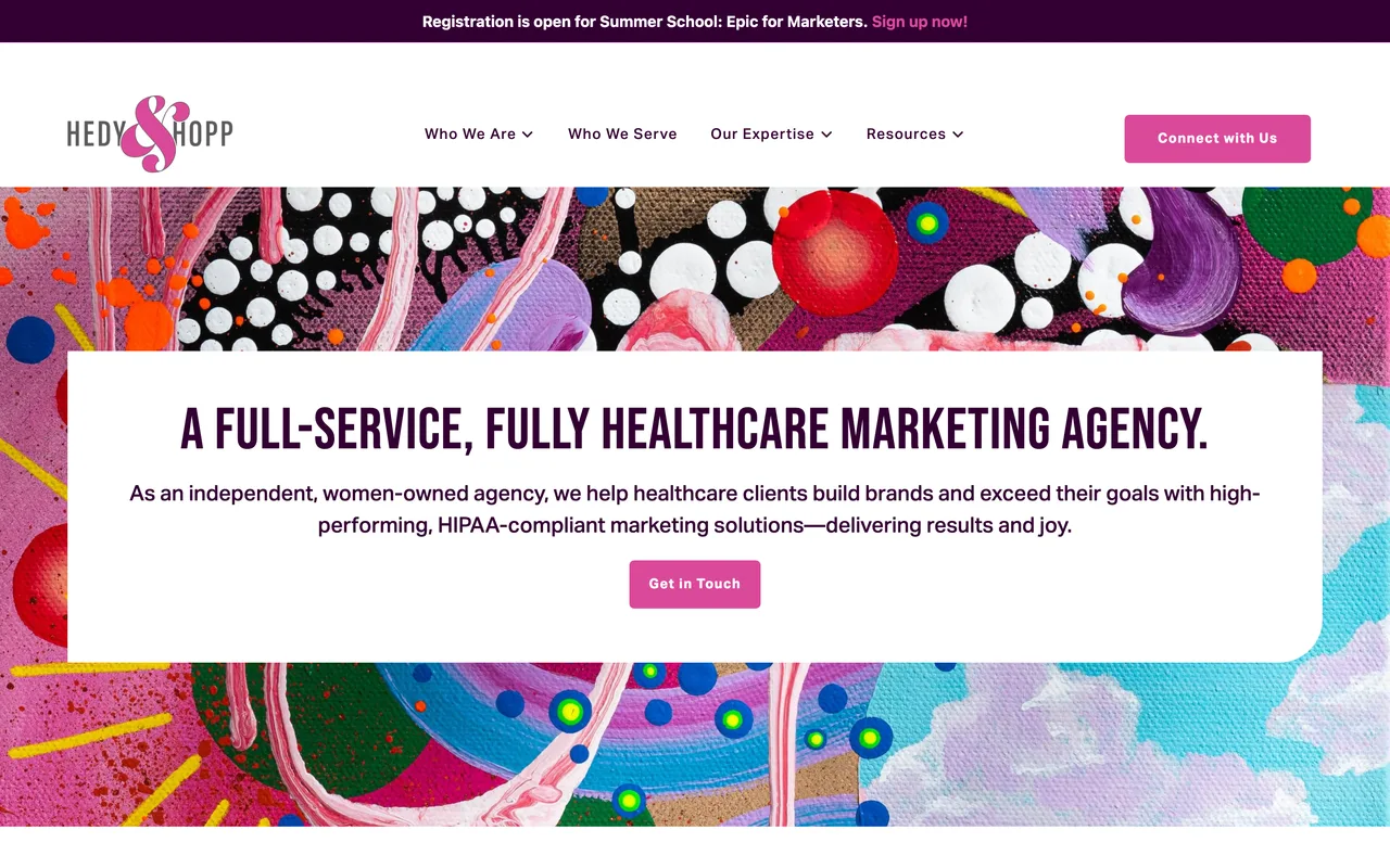 Hedy & Hopp homepage screenshot, Healthcare-only marketing and SEO