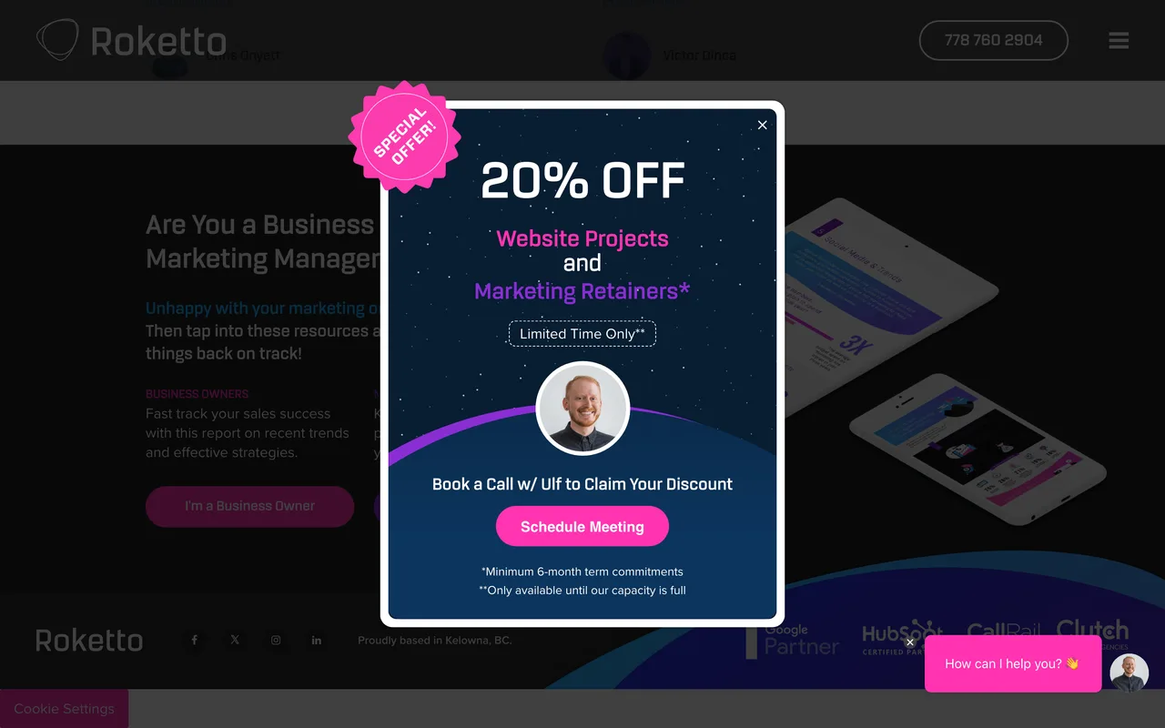 Roketto homepage screenshot, Full-funnel inbound marketing and SEO for B2B and SaaS