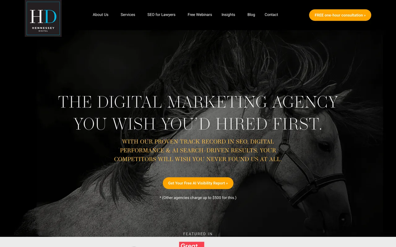 Hennessey Digital homepage screenshot, Law firm SEO and digital marketing