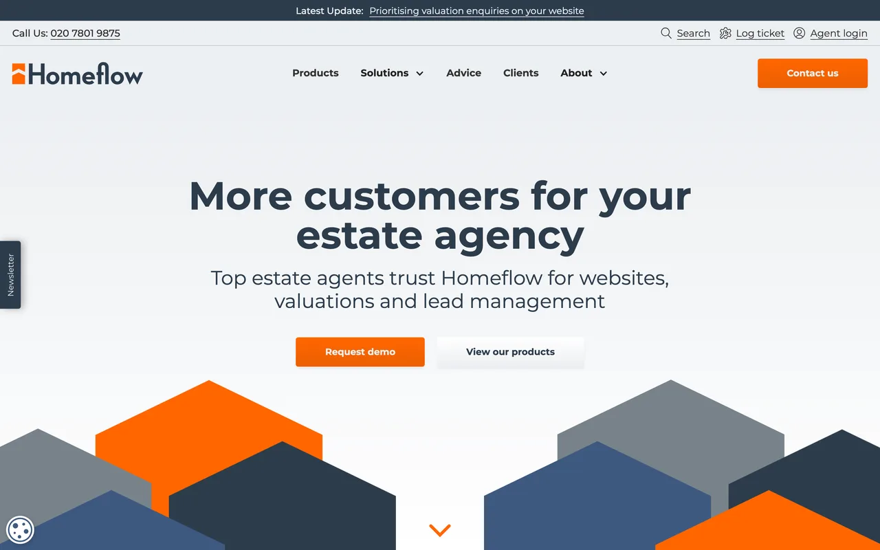 Homeflow homepage screenshot, Google PPC for estate and letting agents