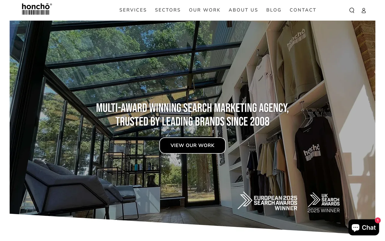 Honcho homepage screenshot, Fashion SEO, PPC and Digital PR
