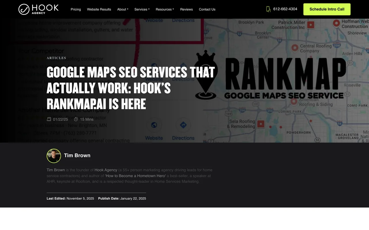 Hook Agency homepage screenshot, Home services Google Ads, PPC and Local Services Ads