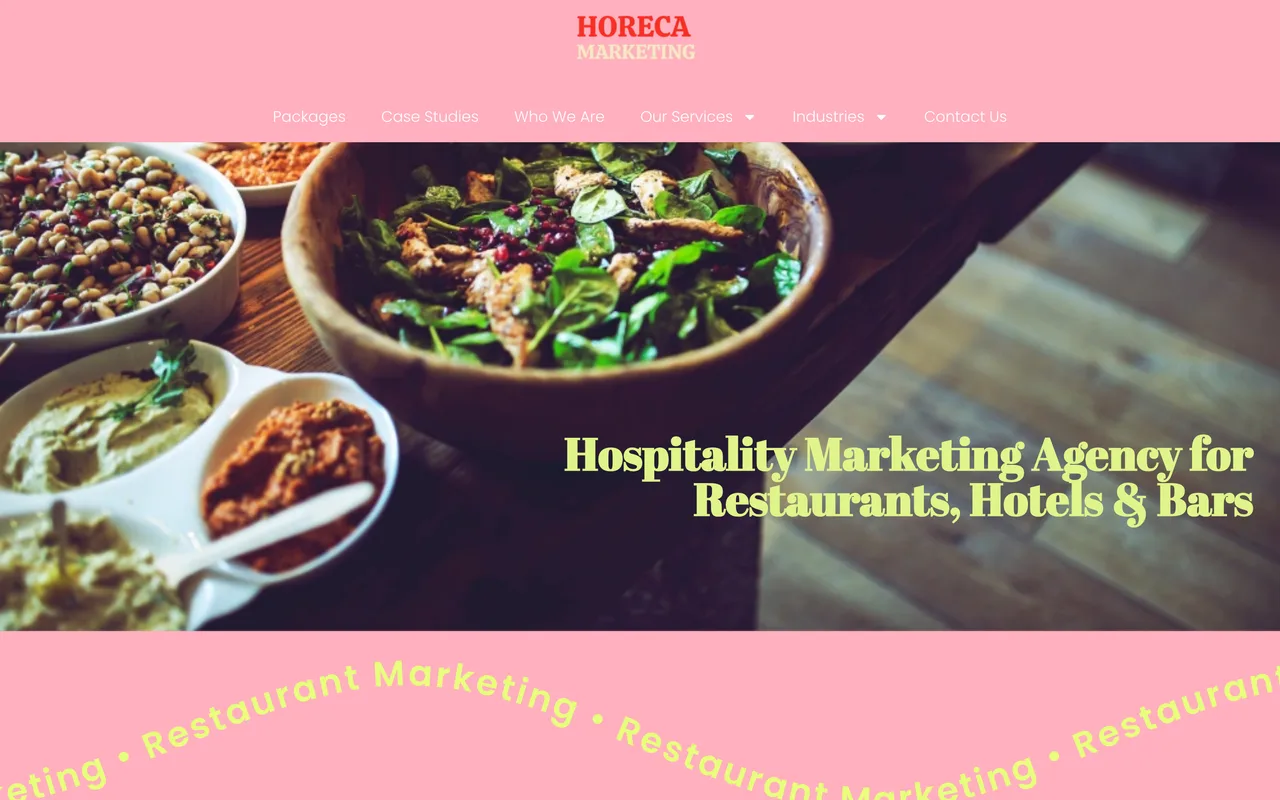 HoReCa Marketing homepage screenshot, Hospitality marketing including SEO
