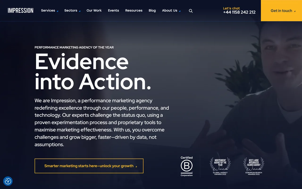 Impression homepage screenshot, Performance marketing with SEO and GEO