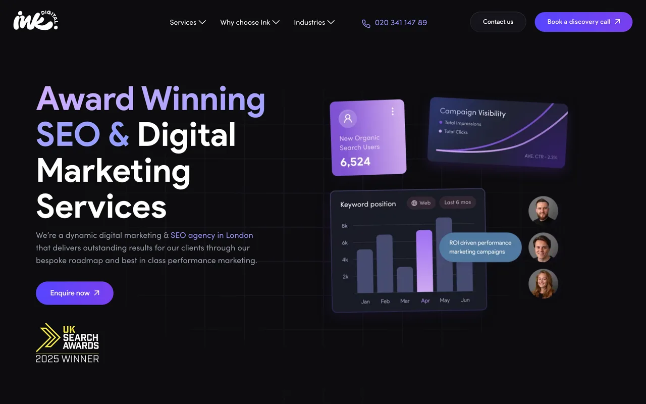 Ink Digital homepage screenshot, SEO and digital marketing, including for accountants