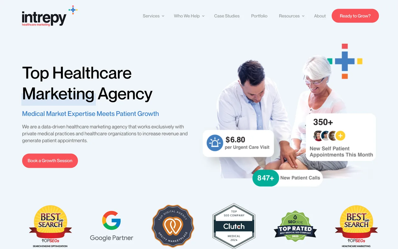 Intrepy Healthcare Marketing homepage screenshot, Medical SEO for private practices