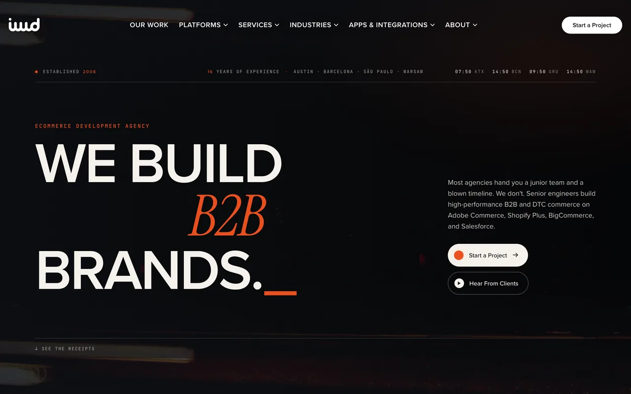 IWD Agency homepage screenshot, Adobe Commerce and Magento development plus SEO