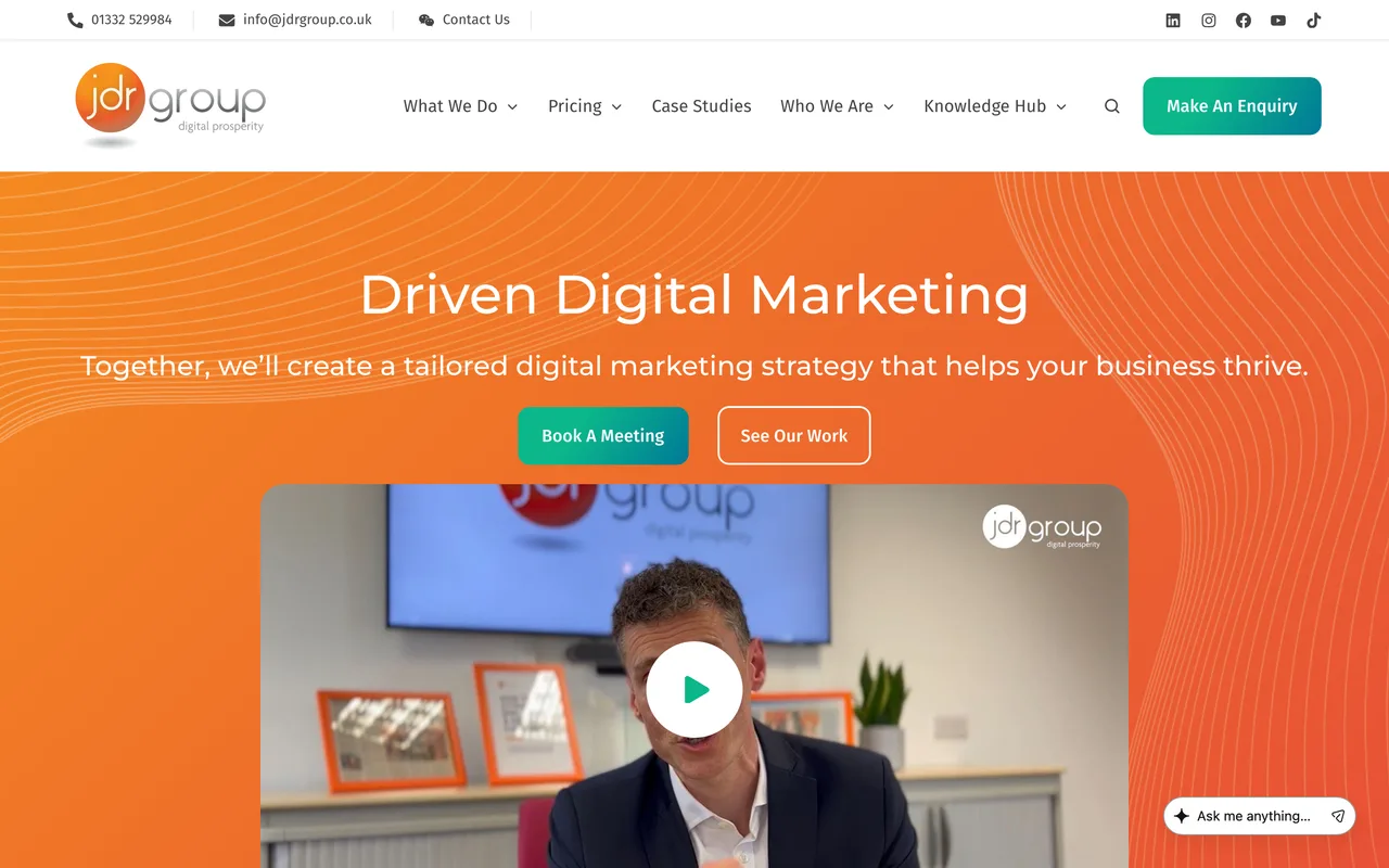 JDR Group homepage screenshot, Digital marketing for plumbers and heating contractors
