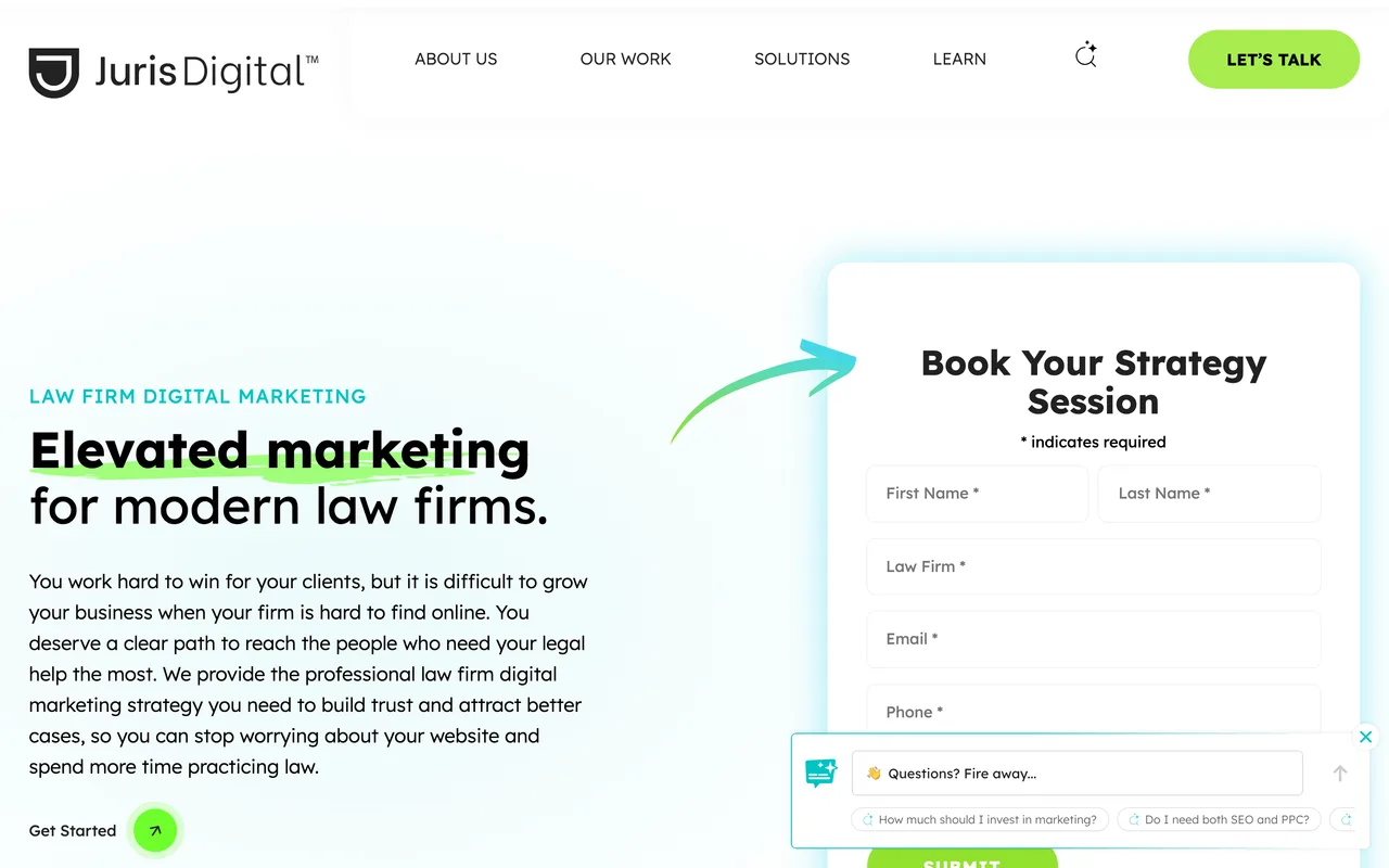 Juris Digital homepage screenshot, Law firm digital marketing and SEO
