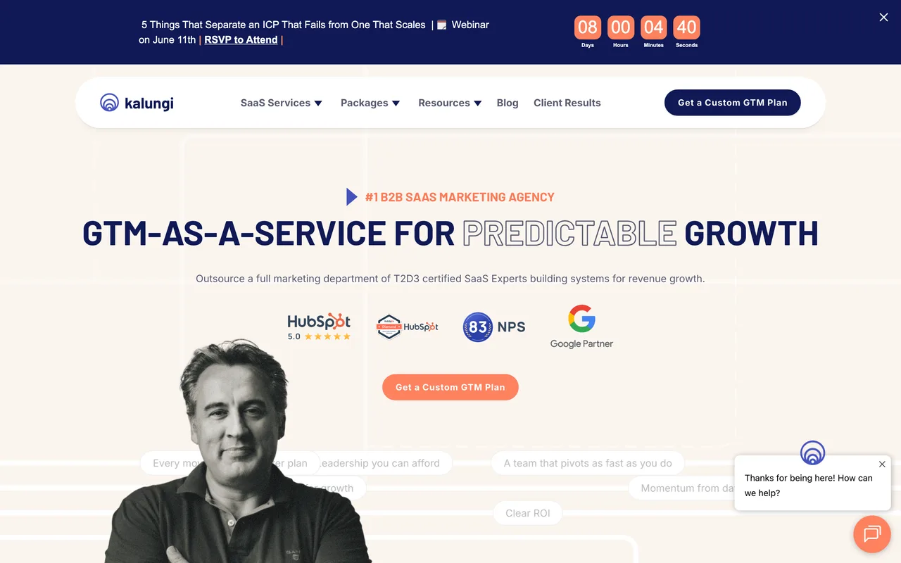 Kalungi homepage screenshot, B2B SaaS go-to-market with SEO and content