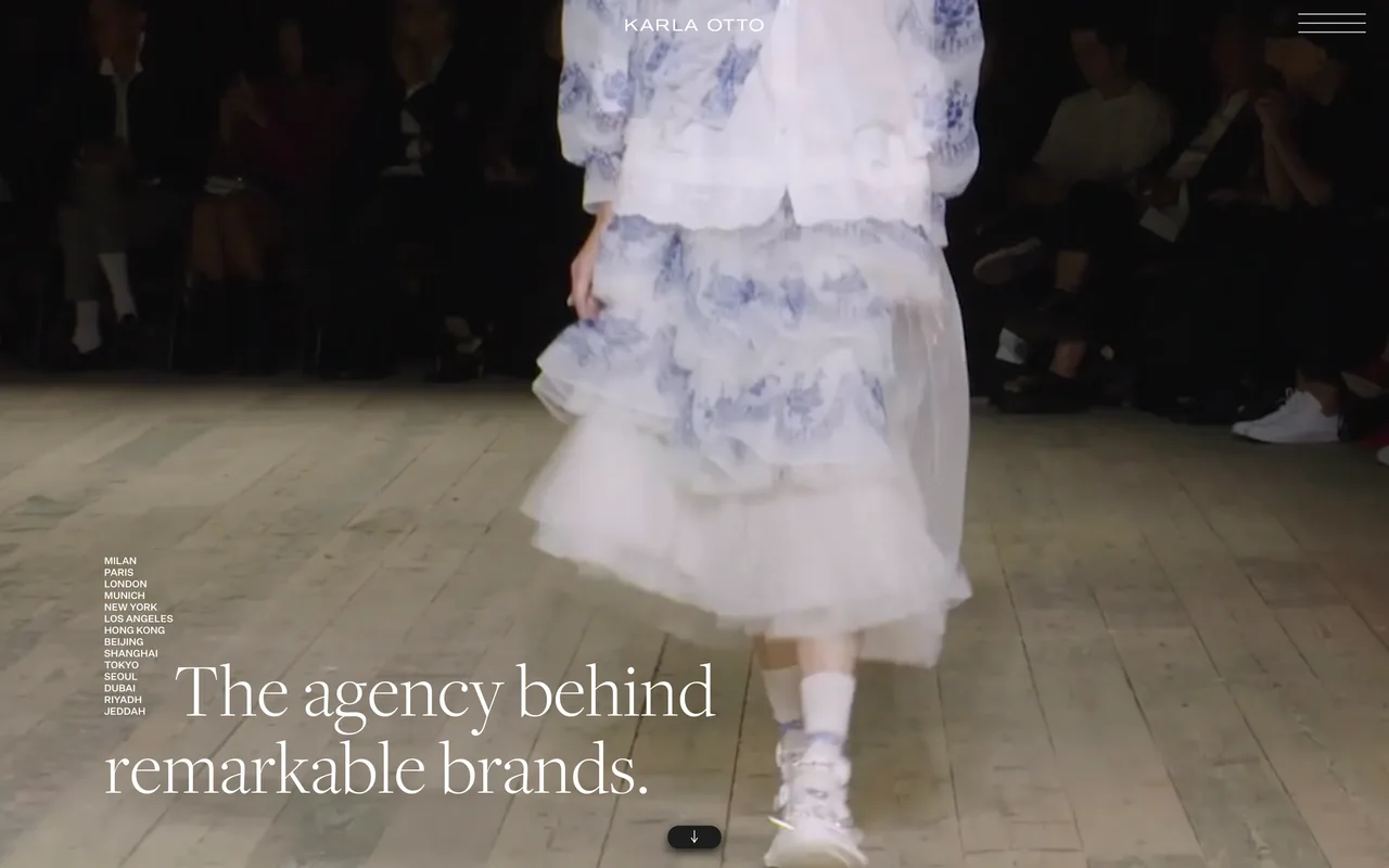 Karla Otto homepage screenshot, Full-service brand building for fashion, design, beauty, lifestyle, arts and culture