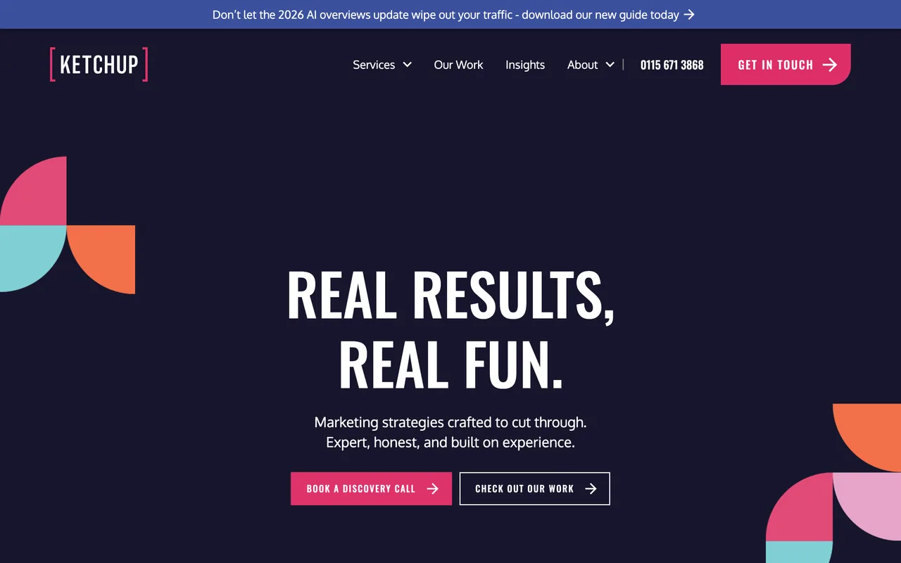Ketchup Marketing homepage screenshot, Full-service marketing with SEO