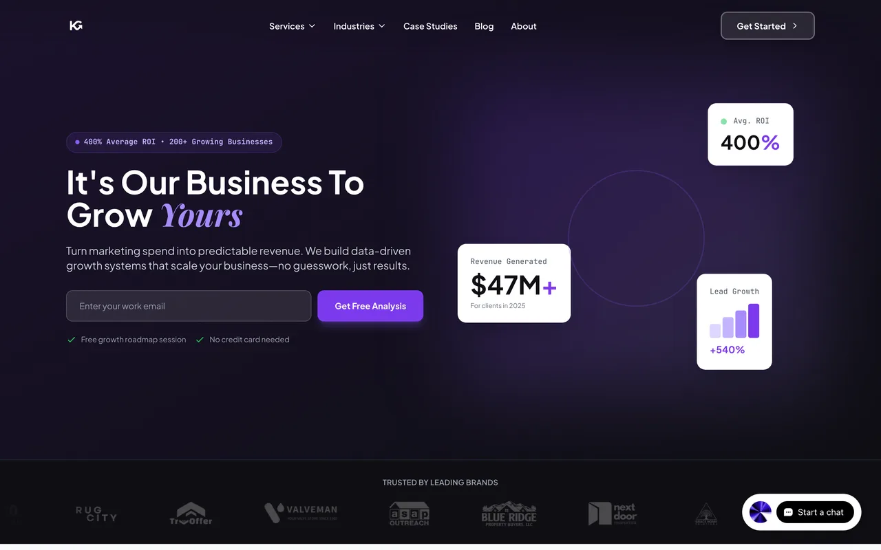 KeyGrow homepage screenshot, Realtor PPC and Google Ads