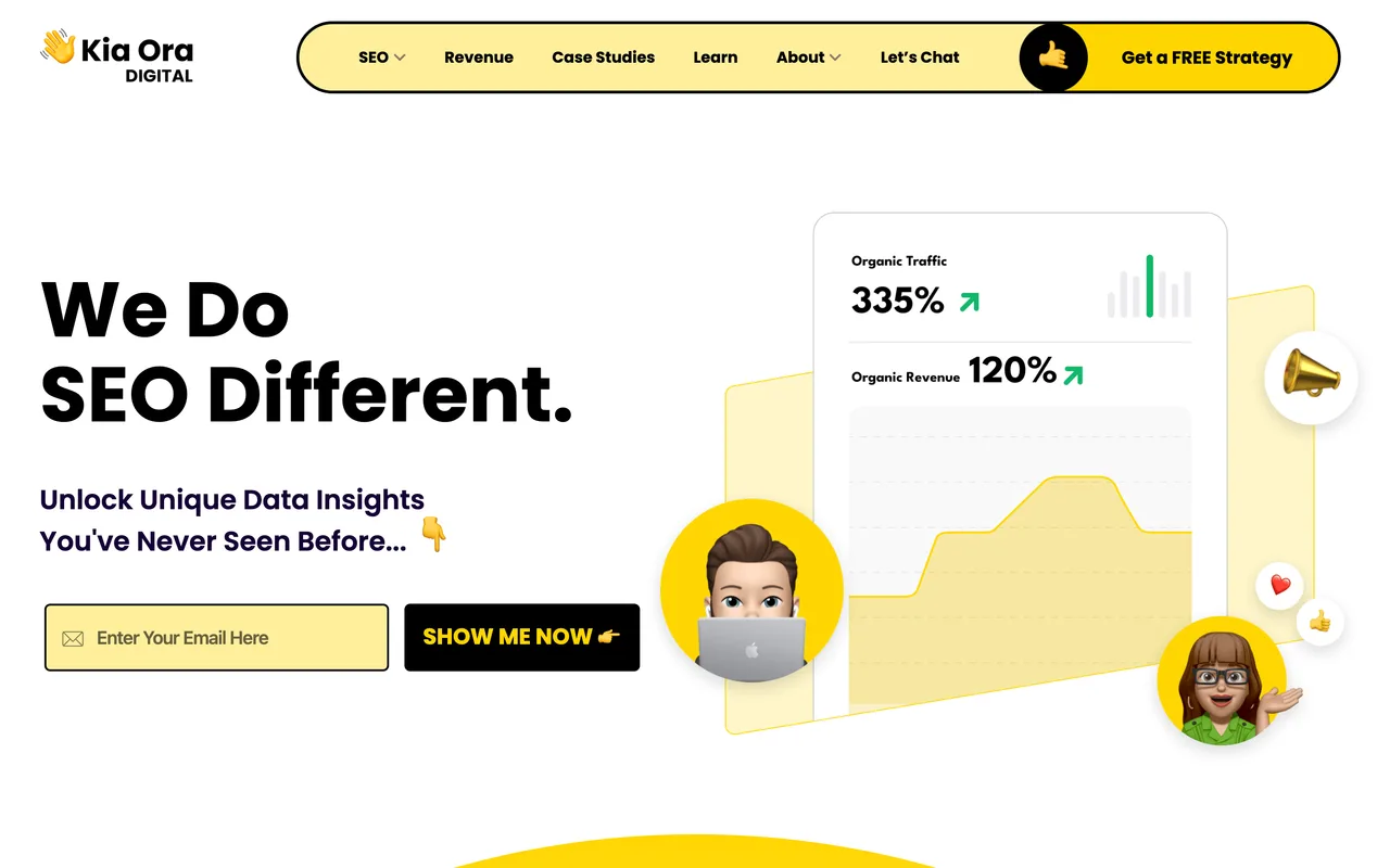 Kia Ora Digital homepage screenshot, BigCommerce SEO and white label SEO