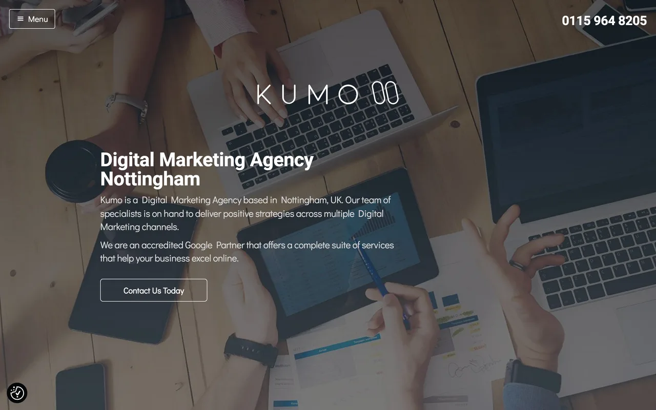 Kumo homepage screenshot, Multi-channel digital marketing with SEO