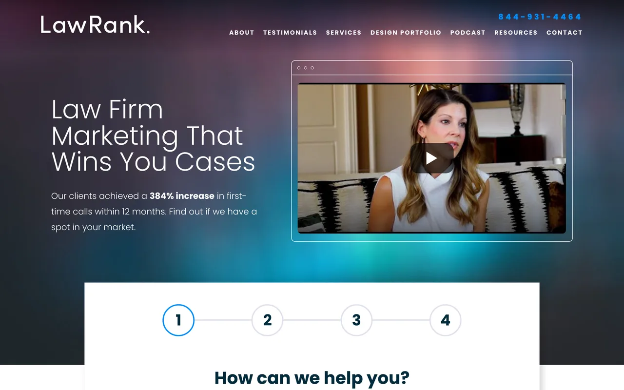 LawRank homepage screenshot, SEO for lawyers and attorneys