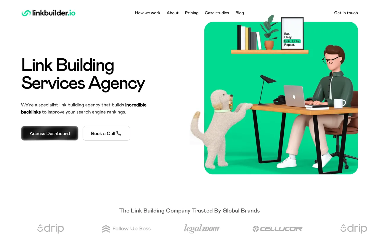 LinkBuilder.io homepage screenshot, Managed white-hat link building