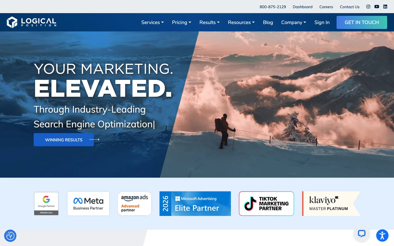 Logical Position homepage screenshot, Ecommerce PPC across Google, Microsoft and paid social