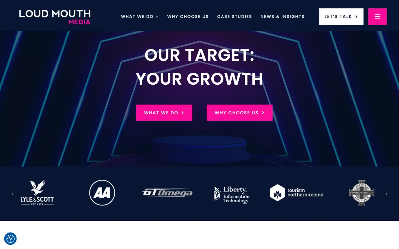 Loud Mouth Media homepage screenshot, Paid search and paid social