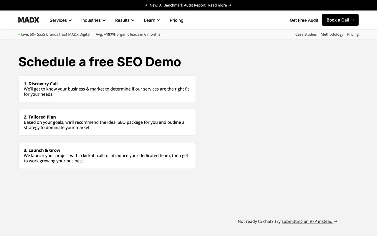 MADX Digital homepage screenshot, SaaS SEO and generative engine optimisation