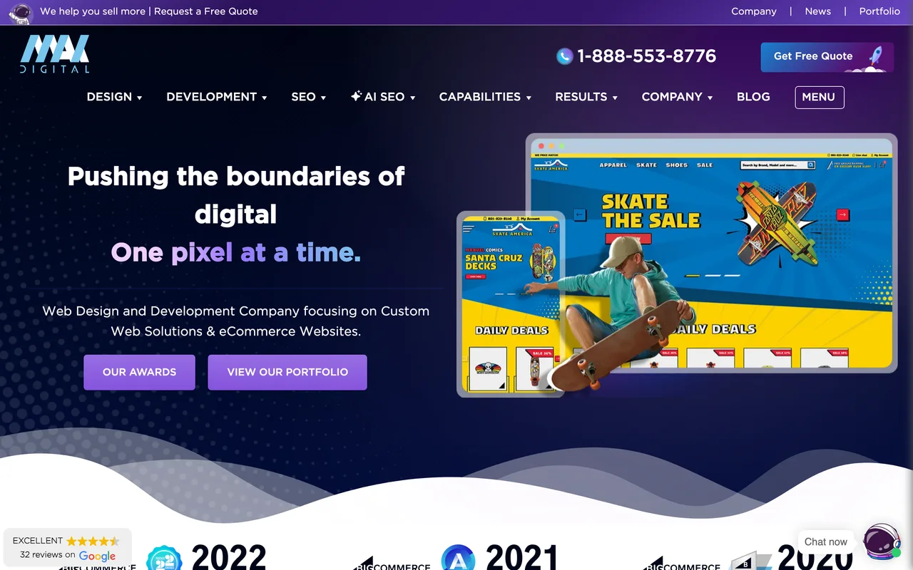 MAK Digital homepage screenshot, Ecommerce development and SEO across platforms, including WordPress and WooCommerce