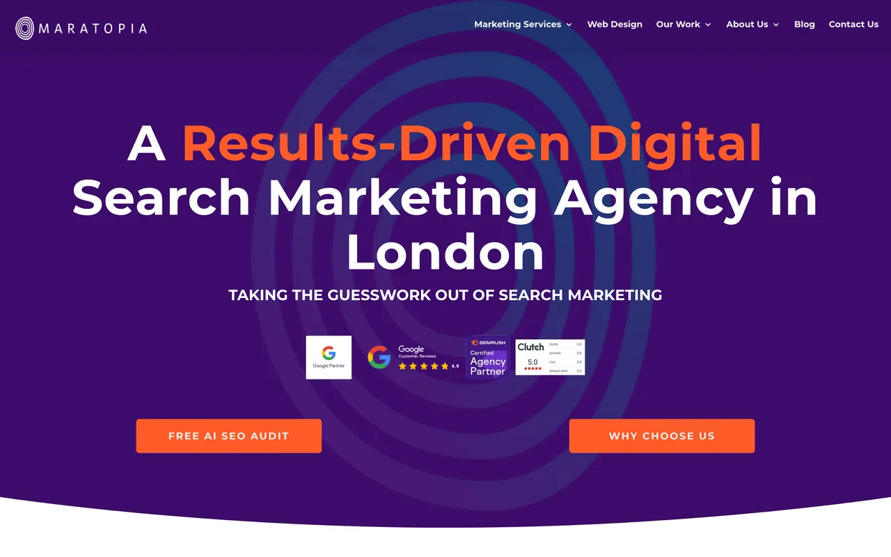 Maratopia homepage screenshot, SEO and PPC with Ad Grants for Charities