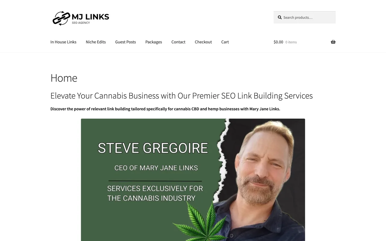 Mary Jane Links homepage screenshot, Cannabis, CBD, hemp and vape link building