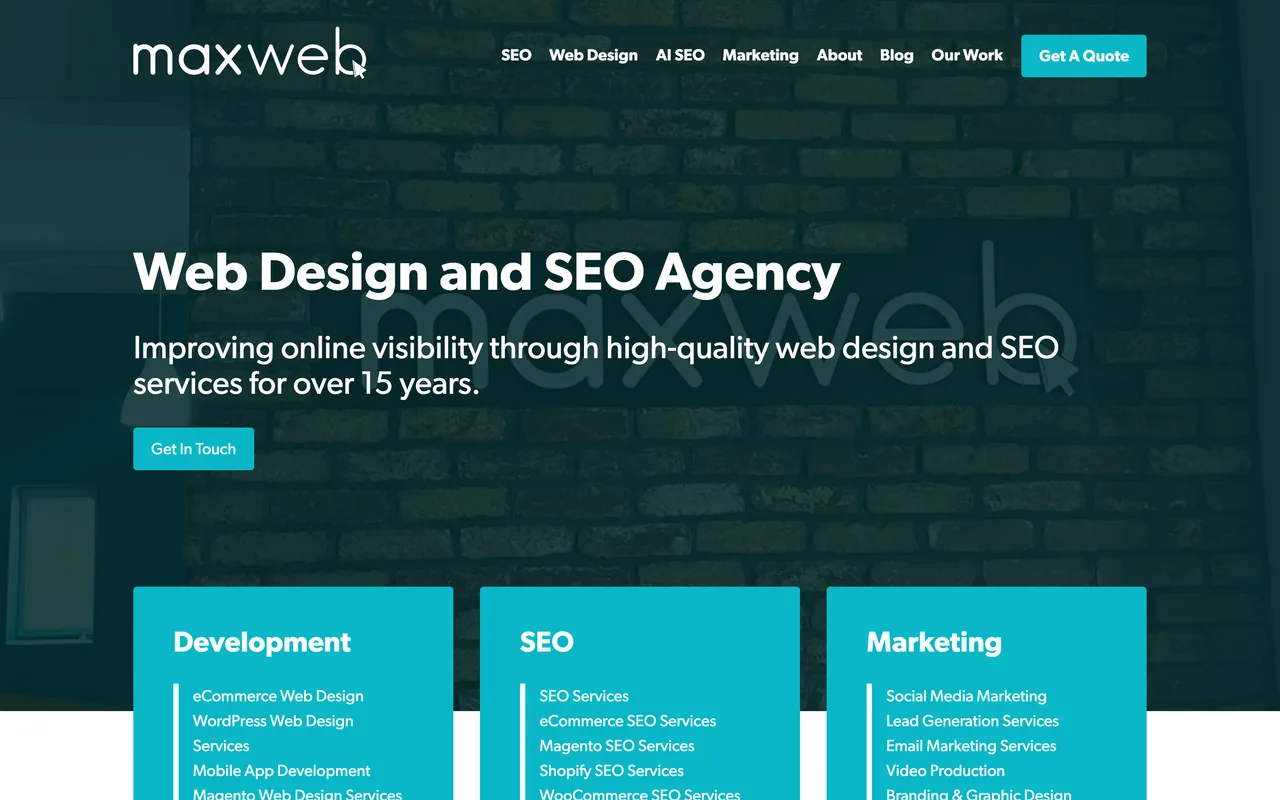 Max Web Solutions homepage screenshot, Beauty and aesthetics SEO and web design