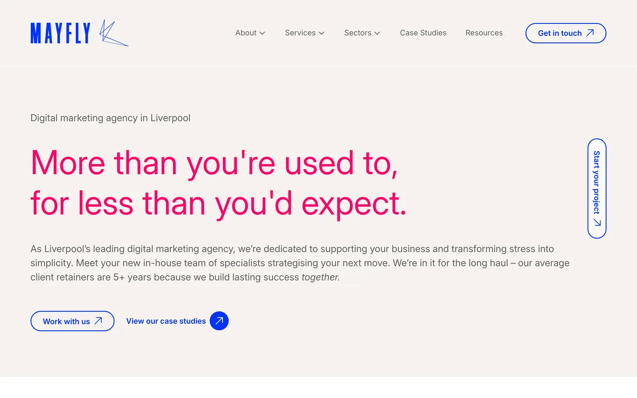 Mayfly Internet Marketing homepage screenshot, Full-service digital marketing with SEO