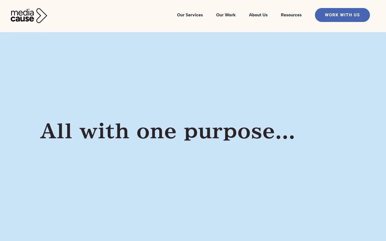 Media Cause homepage screenshot, Nonprofit-first marketing and fundraising agency
