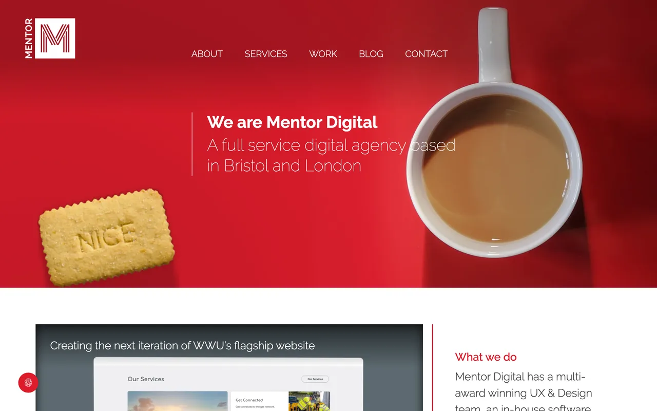 Mentor Digital homepage screenshot, Full-service digital with SEO and UX
