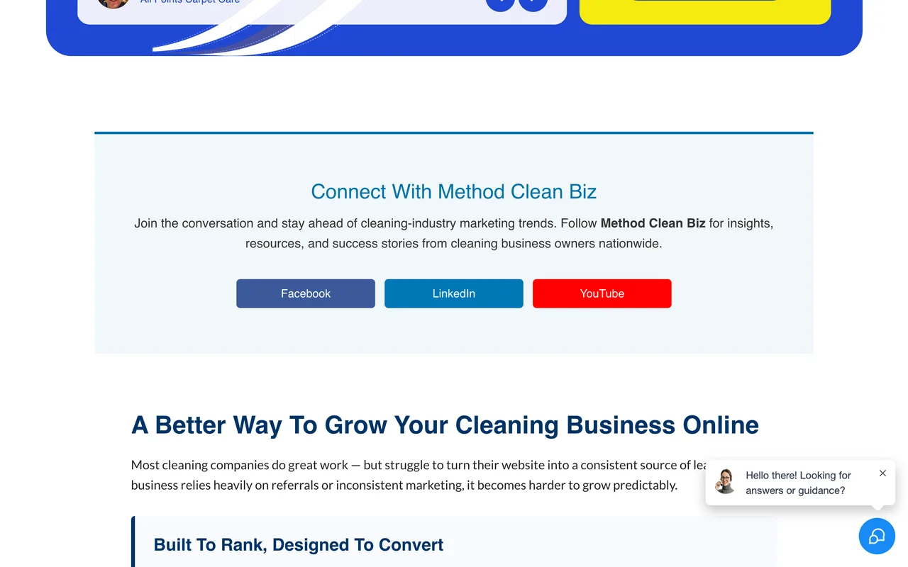 Method Clean Biz homepage screenshot, Marketing agency for the cleaning industry