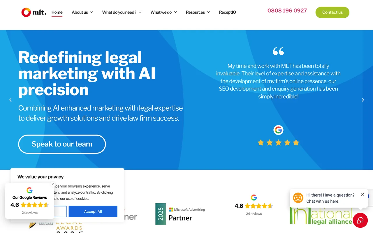 MLT Digital homepage screenshot, Digital marketing and SEO for law firms