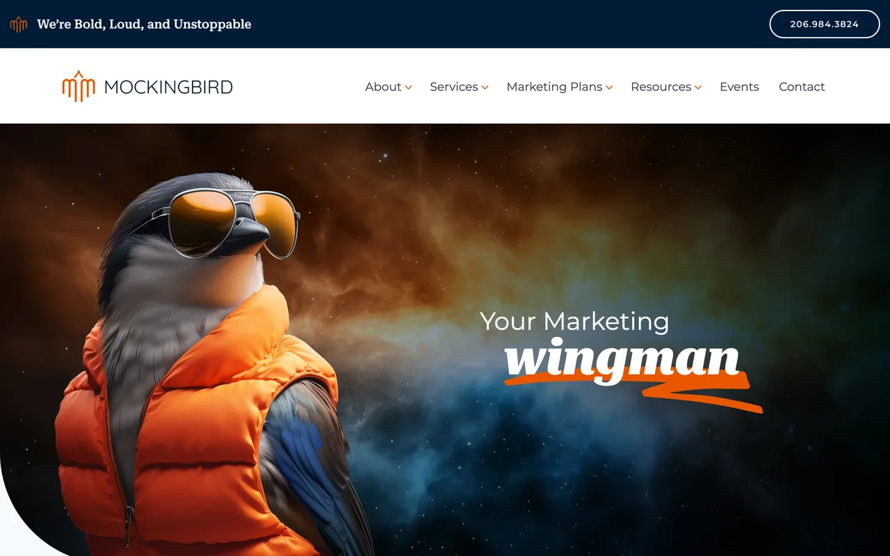 Mockingbird Marketing homepage screenshot, Law firm marketing with link building for lawyers