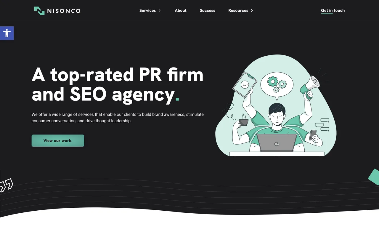 NisonCo PR & SEO homepage screenshot, Cannabis and CBD PR, SEO and link building