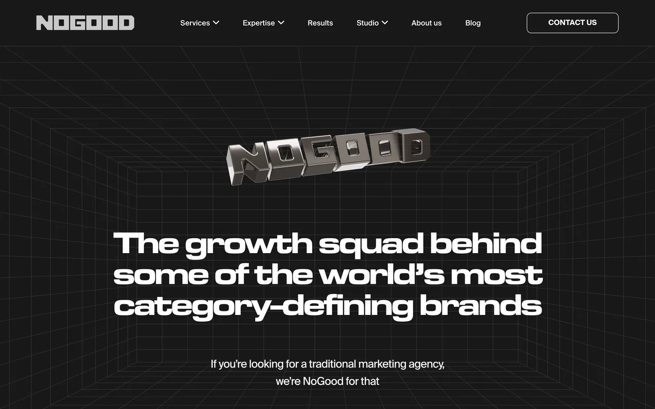 NoGood homepage screenshot, Answer Engine Optimization within growth marketing