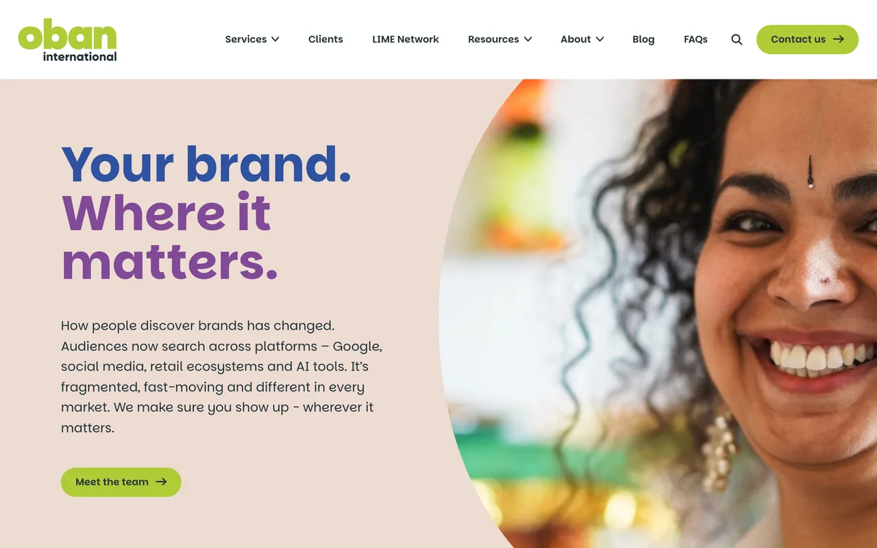 Oban International homepage screenshot, International market expansion SEO