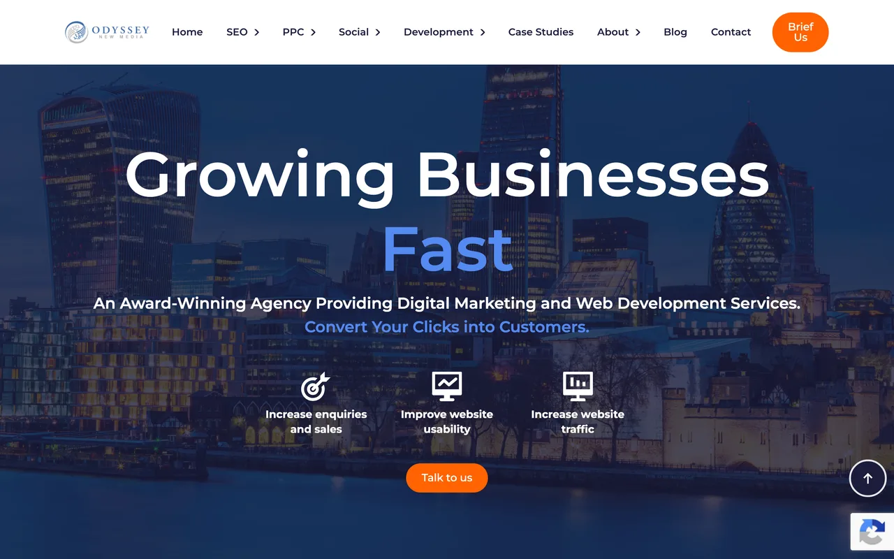 Odyssey New Media homepage screenshot, SEO, PPC and digital marketing