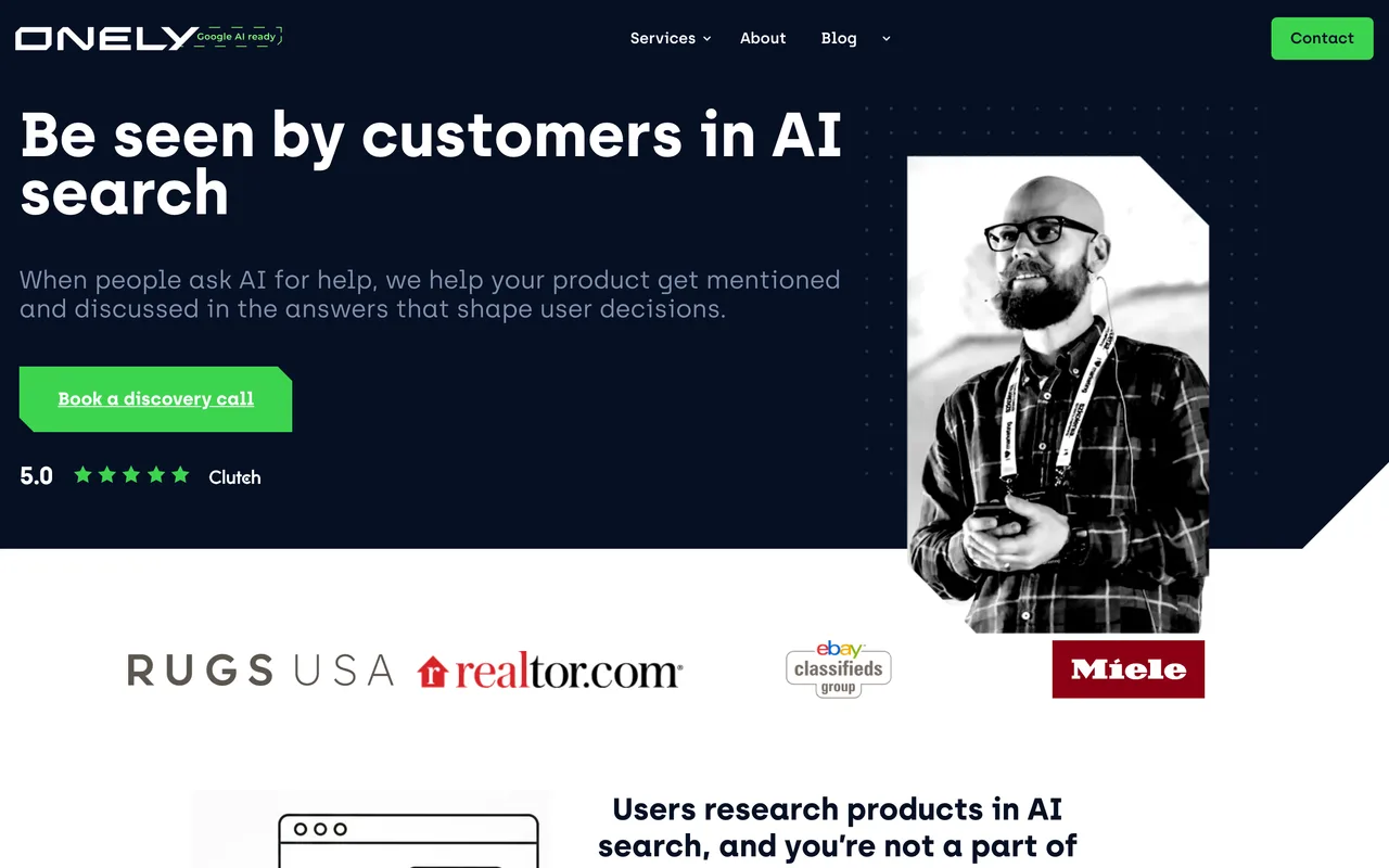 Onely homepage screenshot, JavaScript SEO and crawl/indexing for complex sites