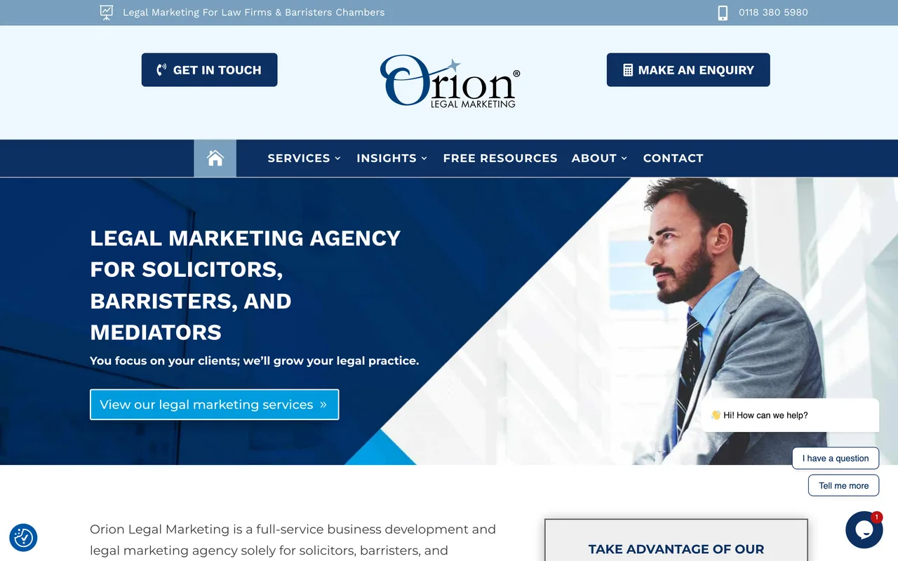 Orion Legal Marketing homepage screenshot, Legal PPC and Google Ads for law firms