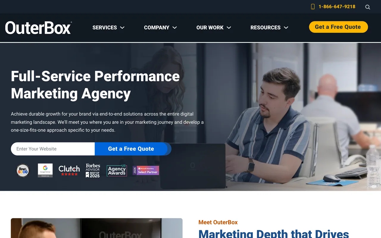 OuterBox homepage screenshot, Ecommerce SEO and development, including WooCommerce and WordPress