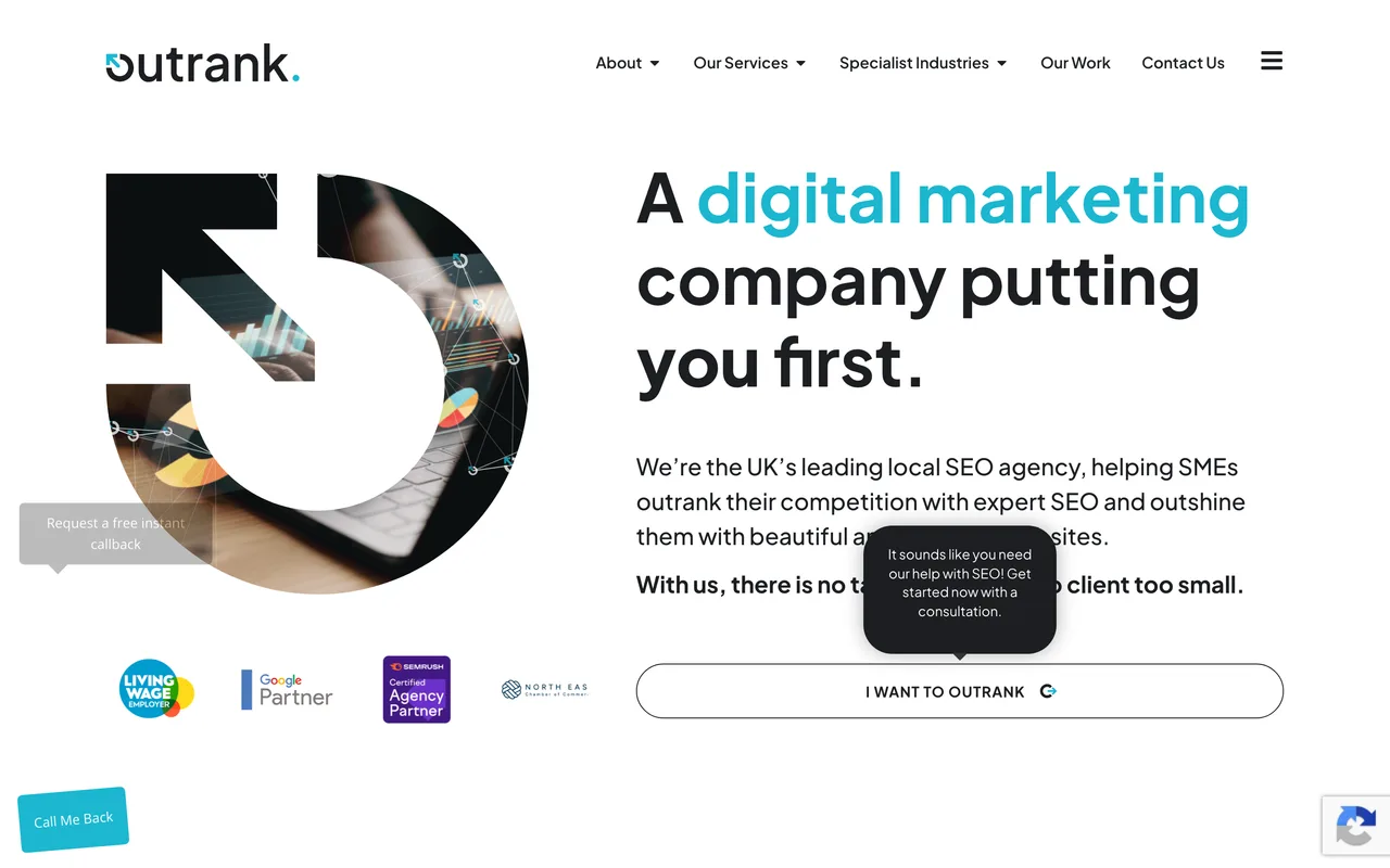 Outrank homepage screenshot, SEO and search marketing